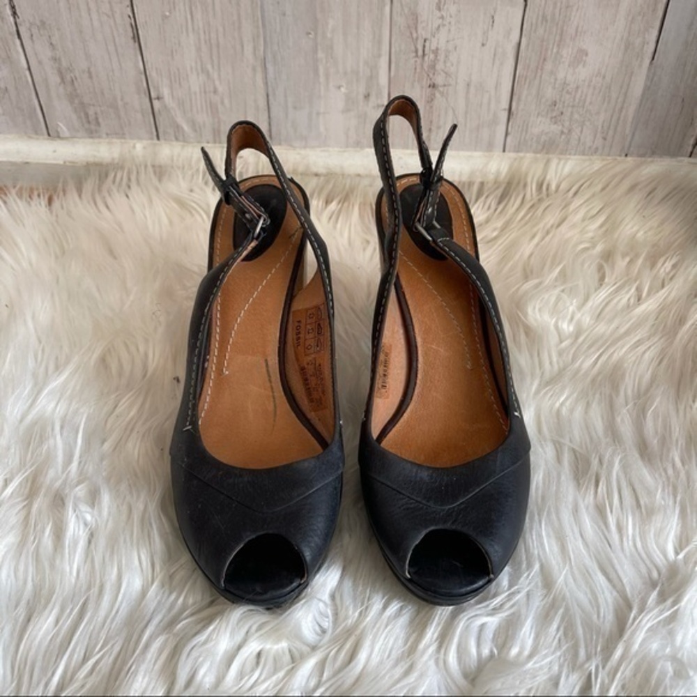 Fossil black Vtg Open Toe Sandals Pumps size 9